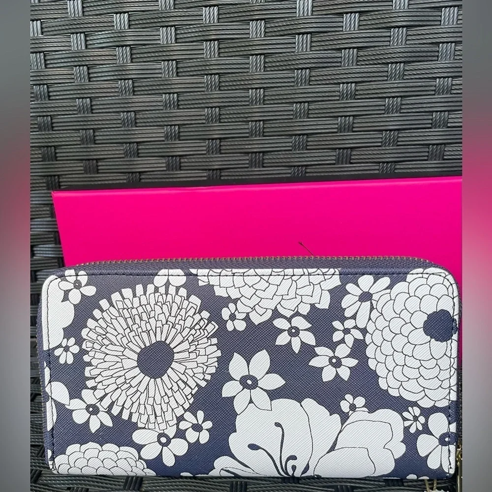 Floral Wallet,Trina Turk Blue and White Floral Wallet